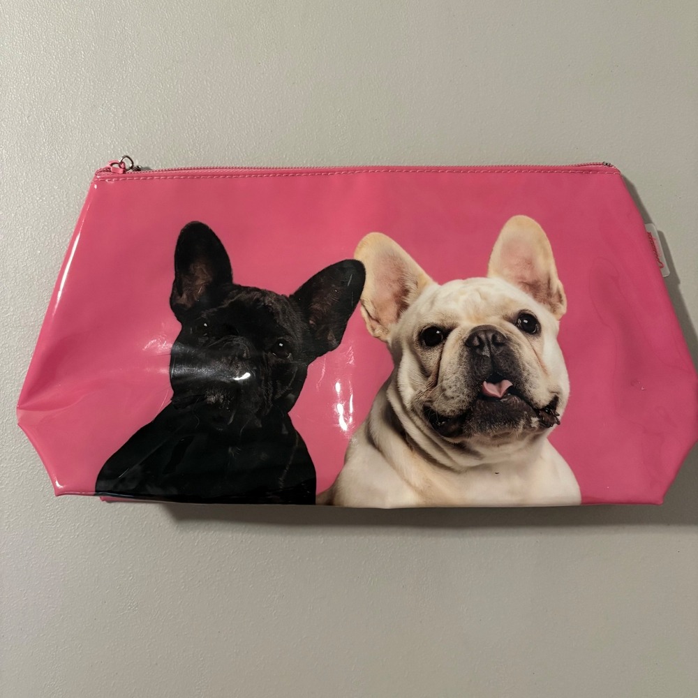 Catseye London French Bulldog Cosmetic Bag Pink Glossy Makeup Pouch‎ Zip Top